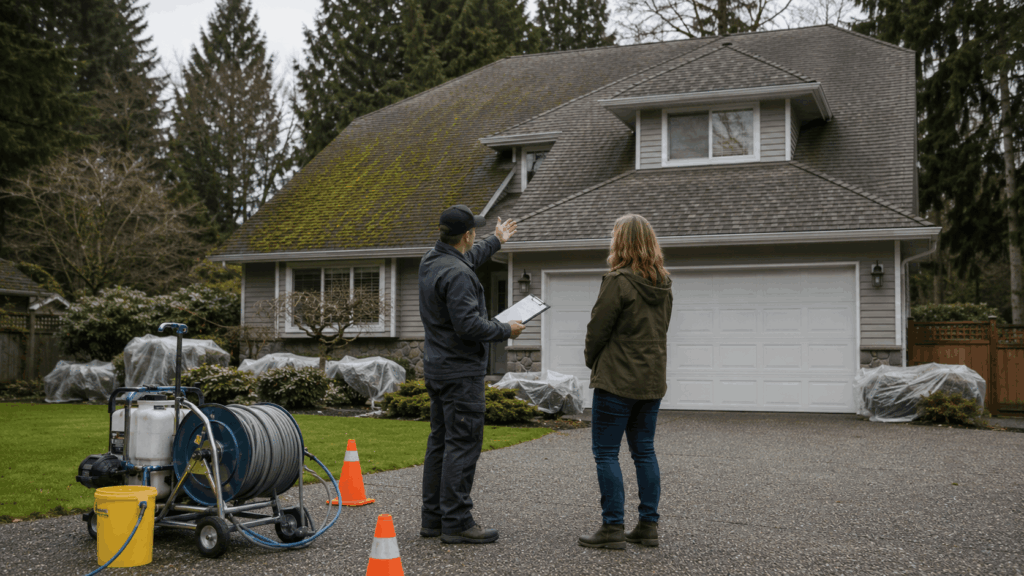 Roof cleaning inspection and maintenance preparation